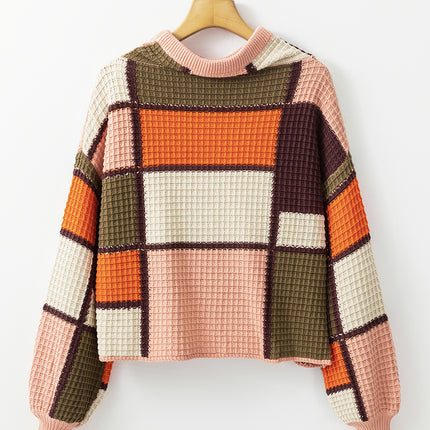 Drawstring Color Block Mock Neck Sweater