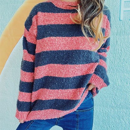 Striped Round Neck Long Sleeve Sweater