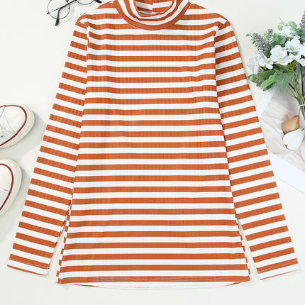 Double Take Striped Mock Neck Long Sleeve Top