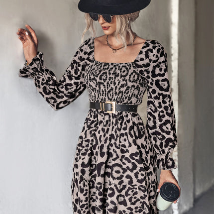 Leopard Smocked Flounce Sleeve Mini Dress