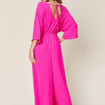 Double Take Full Size Half Sleeve Wide Leg Jumpsuit