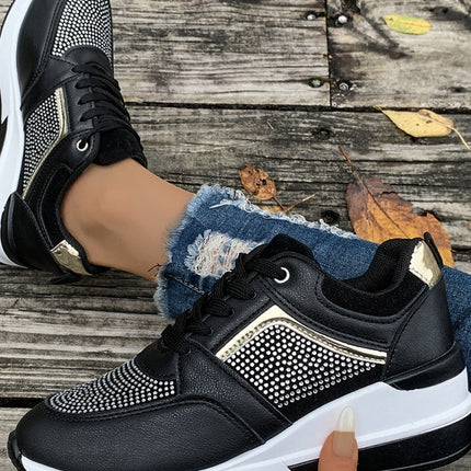 Lace-Up Rhinestone Wedge Sneakers