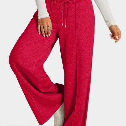 Drawstring Elastic Waist Wide Leg Pants