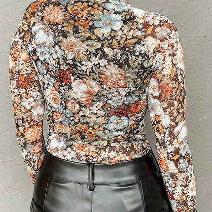 Floral Mock Neck Long Sleeve Top