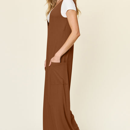 Double Take Full Size Sleeveless Wide Leg Jumpsuit with Pockets