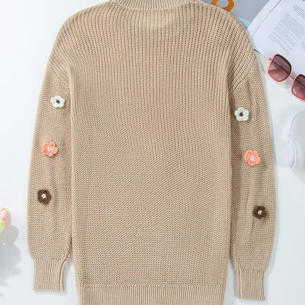 Flower Round Neck Long Sleeve Sweater