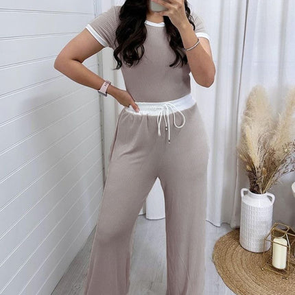 Contrast Trim Round Neck Top and Pants Set