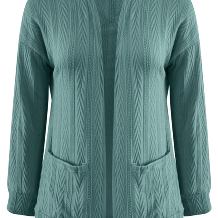 Full Size Textured Open Front Long Sleeve Cardigan