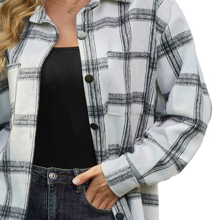 Plaid Collared Neck Long Sleeve Shacket