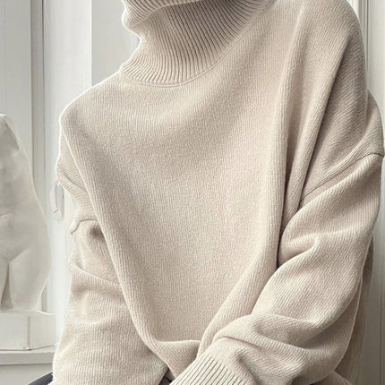 Ribbed Detail Turtleneck Dropped Shoulder Sweater