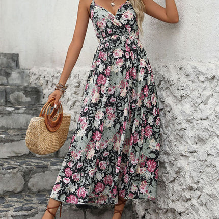 Smocked Printed Halter Neck Midi Dress