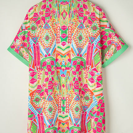 Printed Button Up Short Sleeve Mini Dress