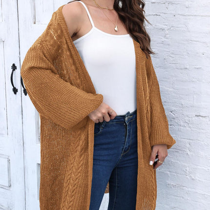 Cable-Knit Open Front Long Sleeve Cardigan