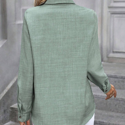 Button Up Collared Neck Long Sleeve Shirt