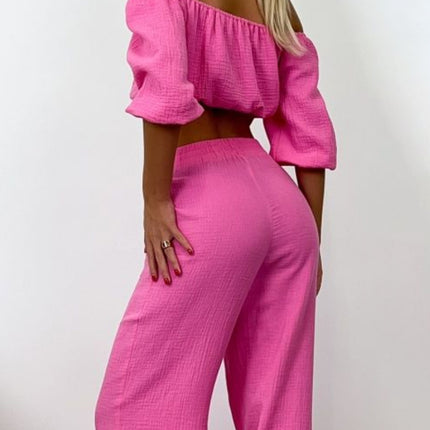 Off Shoulder Long Sleeve Top and Pants Set