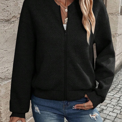 Textured Zip Up Long Sleeve Jacket