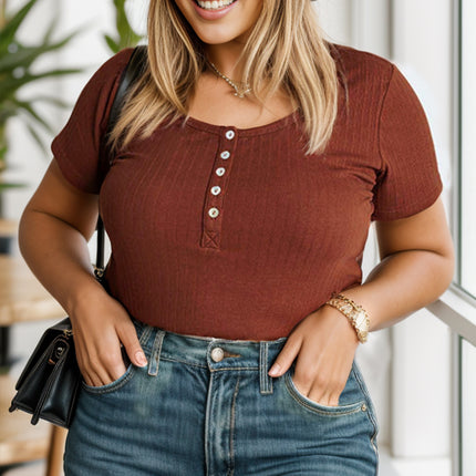 Plus Size Half Button Short Sleeve T-Shirt