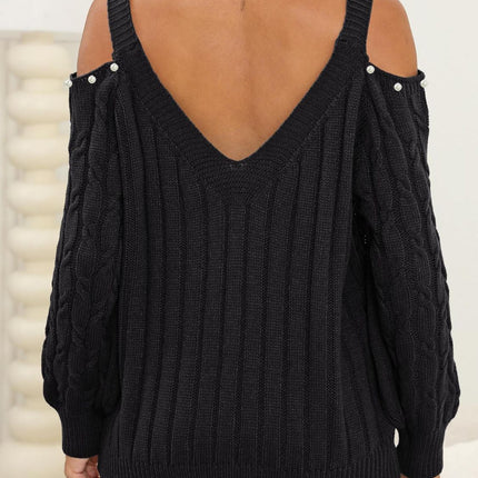 Cable-Knit Cold Shoulder Sweater