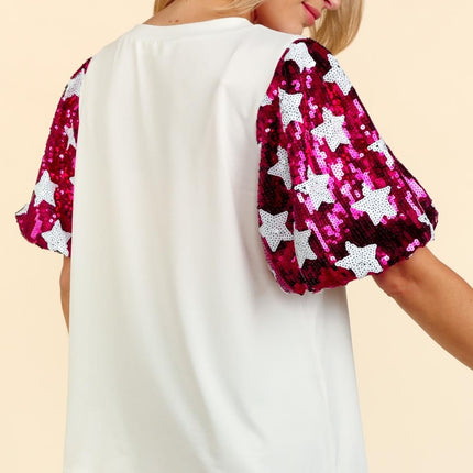 Haptics Star Sequin Bubble Short Sleeve Top
