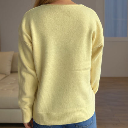 V-Neck Dropped Shoulder Long Sleeve Sweater