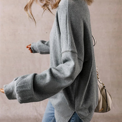 Slit Round Neck Long Sleeve Sweatshirt