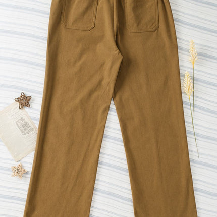 Half Elastic Waist Straight Pants