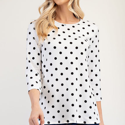 Celeste Full Size Polka Dot Round Neck Three-Quarter Sleeve T-Shirt