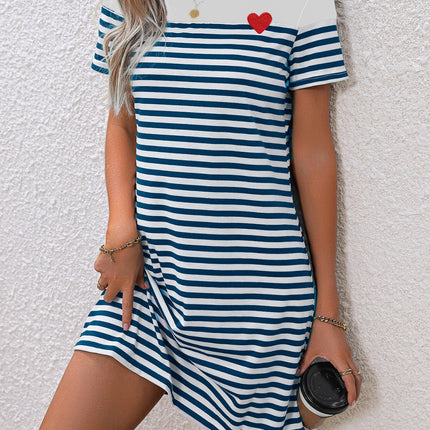 Striped Round Neck Short Sleeve Mini Tee Dress