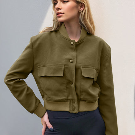 Pocketed Snap Down Baseball Collar Jacket