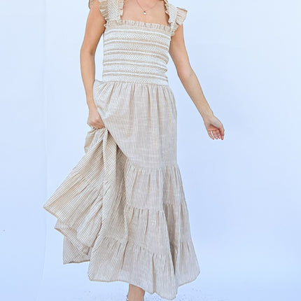 And The Why Linen Striped Ruffle Dress