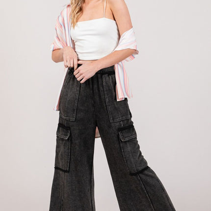 SAGE + FIG Knit Terry Mineral Wash Wide Leg Pants