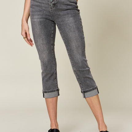 Judy Blue Full Size Button Fly High Waist Cuffed Capris