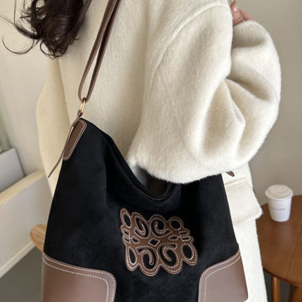 Suede Patch Adjustable Strap Tote Bag