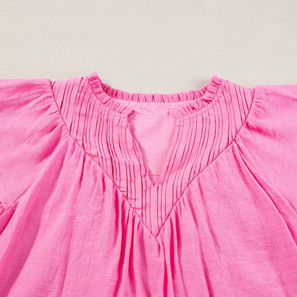 Ruffled Notched Cap Sleeve Blouse