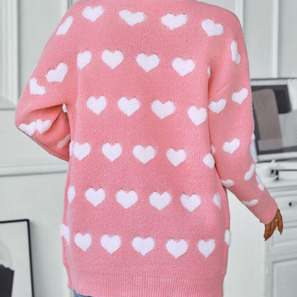 Heart V-Neck Button Up Long Sleeve Cardigan