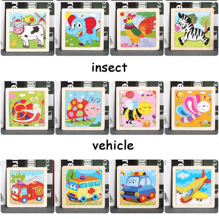11X11CM Kids Wooden Puzzle Cartoon Animal Traffic Tangram Wood Puzzle Toys Educational Jigsaw Toys for Children GiftS