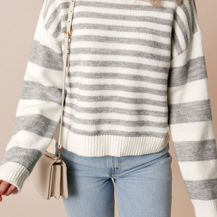 Striped Round Neck Dropped Shoulder Sweater