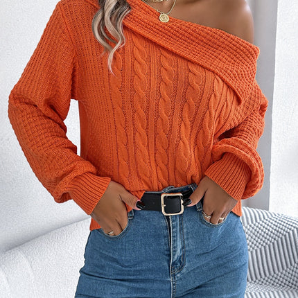 Cable-Knit One Shoulder Long Sleeve Sweater