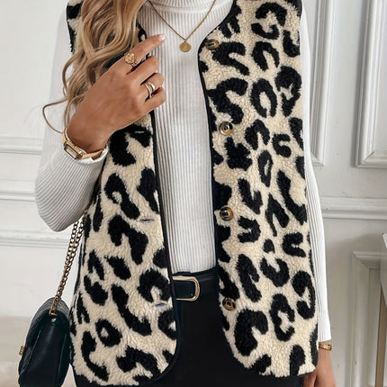 Leopard Button Up Sherpa Vest