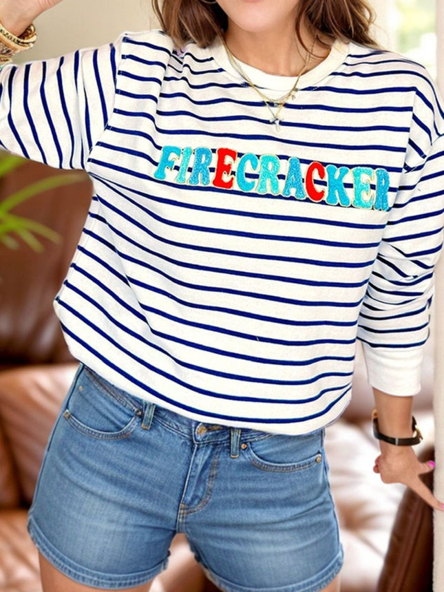 FIRECRACKER Striped Long Sleeve Sweatshirt