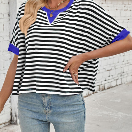 Lovelet Striped Round Neck Short Sleeve T-Shirt