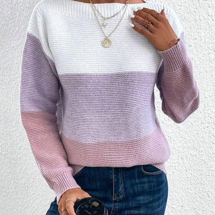 Color Block Boat Neck Sweater