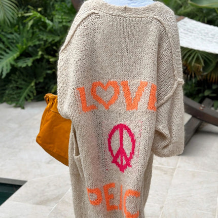 Letter Dropped Shoulder Long Sleeve Cardigan - Vickie Lynn's