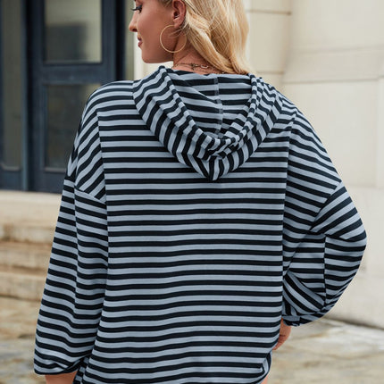 Drawstring Contrast Striped Long Sleeve Hoodie