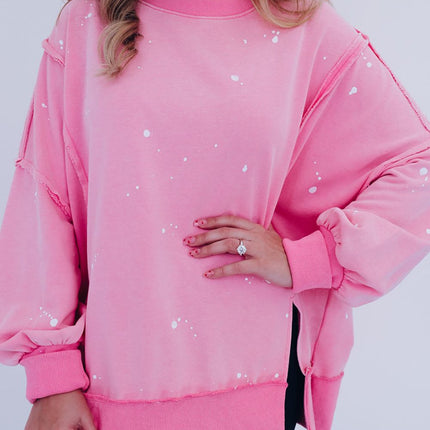 Exposed Seam Splatter Print Round Neck Sweatshirt