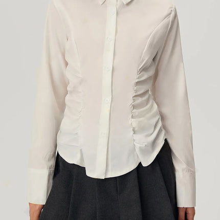 Ruched Button Down Long Sleeve Shirt