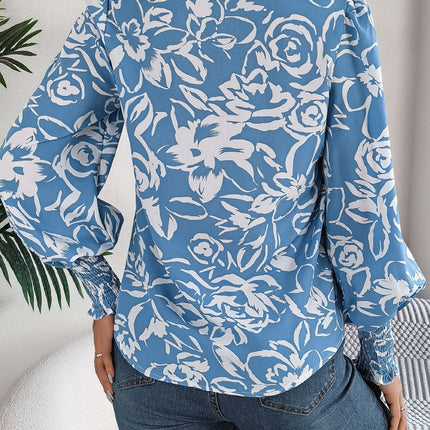 Printed Collared Neck Lantern Sleeve Shirt