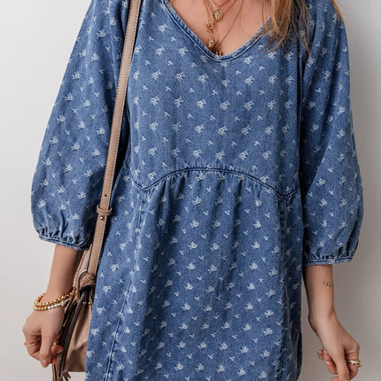 Tied V-Neck Mini Denim Dress