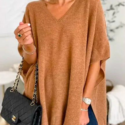 Slit V-Neck Half Sleeve Knit Top