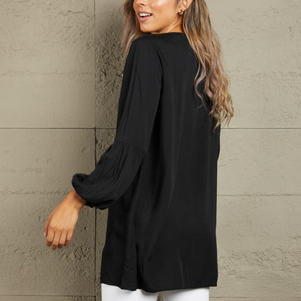 Double Take Notched Neck Balloon Sleeve Shirt